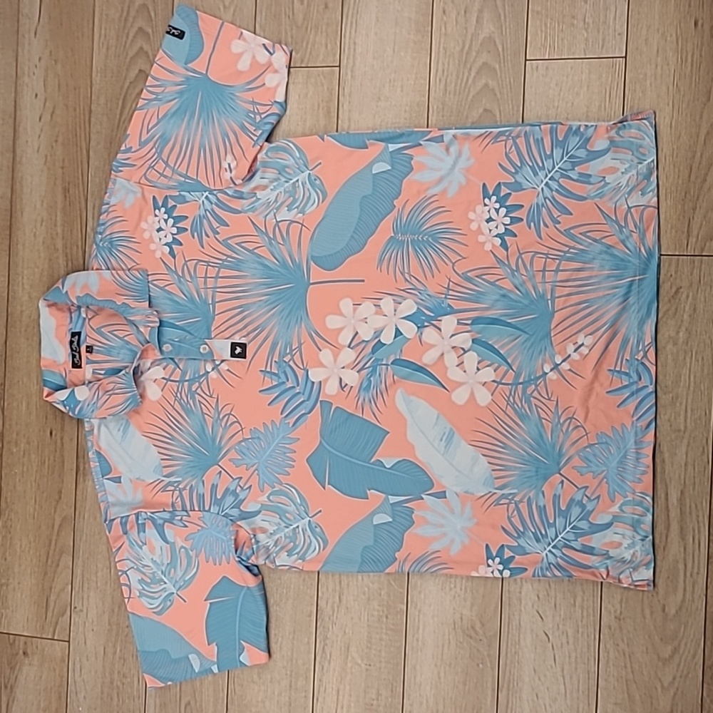 BAD BIRDIE Floral Pastel Orange Blue Sz Large Mens Polo‎ Golf Short Sleeve Shirt